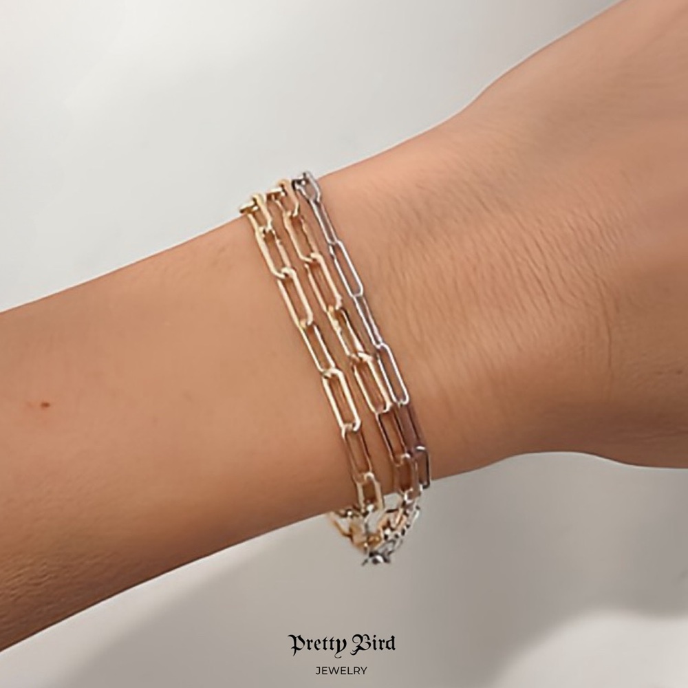 Skinny 7" White Gold Plated Paperclip Bracelet - Picture 2 of 2